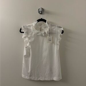Sandro White Ruffle Trim Blouse Size FR1/Small
